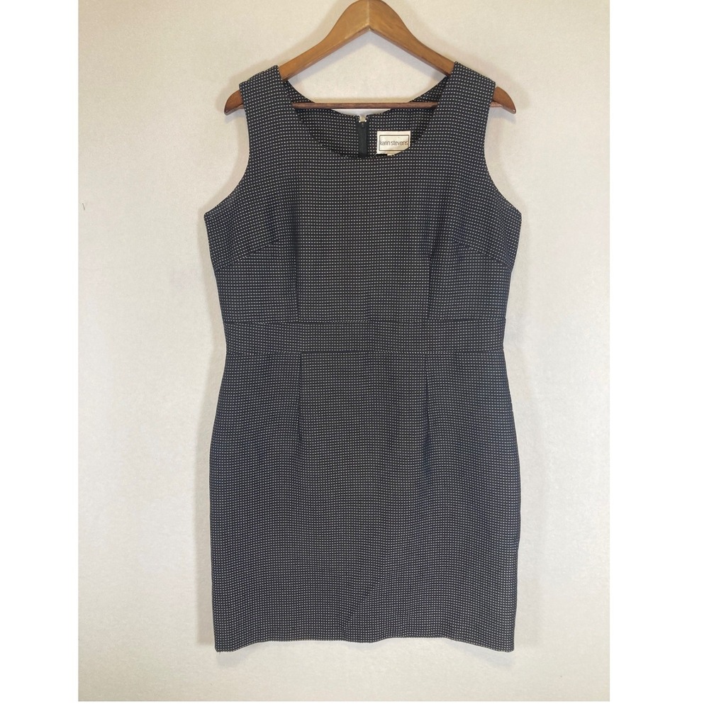 Classic Mod Karin Stevens Women Size 14 Black White Micro Dot Sheath Dress